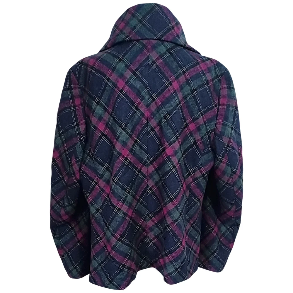 Talbots Plaid Wool Blend Jacket 18W Pea Coat Pocket Swing Lined Oversized Collar - Picture 4 of 16